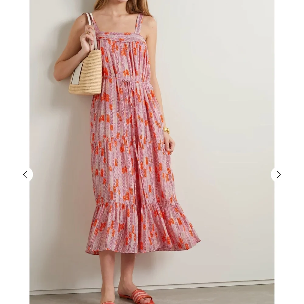 LEMLEM Gigi Sweepy belted printed cotton-blend midi dress XS - Picture 2 of 5